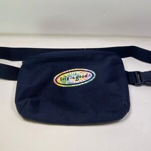 Life is Good Navy Blue Fanny Pack Waist Bag Tie Dye Logo Adjustable Strap‎